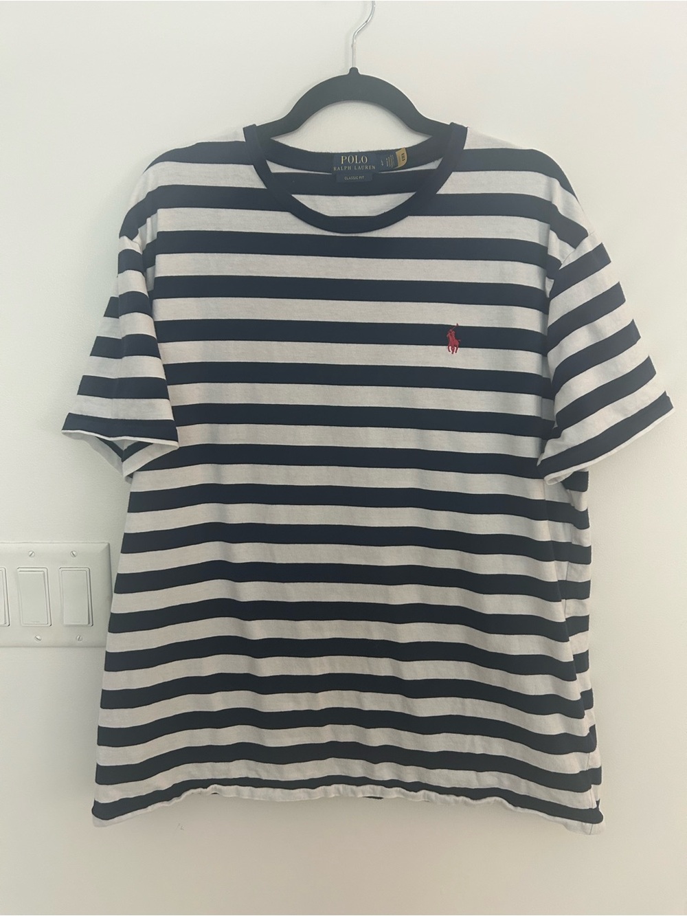 Polo Ralph Lauren Mens Large Striped T Shirt Navy White Classic Fit Cotton